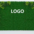 Fresh Green Plant Wall Background With Decorative Foliage And Central Logo