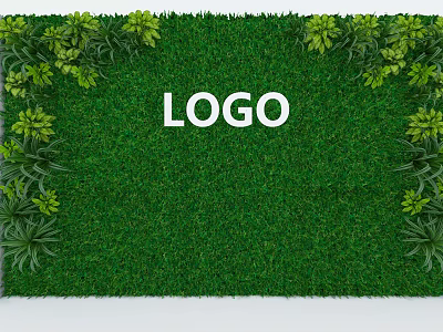 Fresh Green Plant Wall Background With Decorative Foliage And Central Logo 3d model