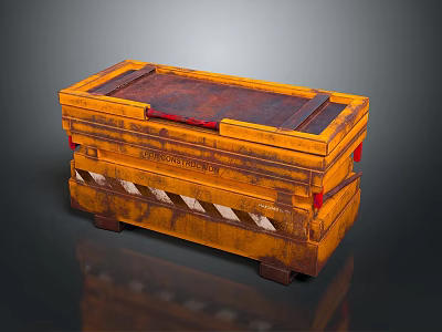 Orange Vintage Industrial Crate with Worn Finish Striped Base and Red Accents 3d model
