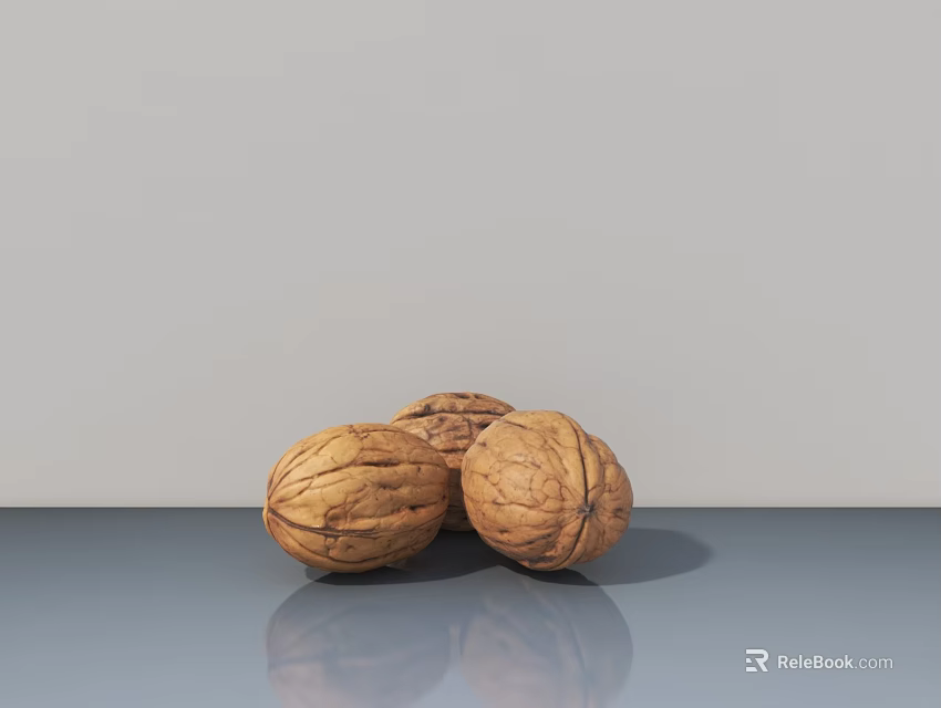 Natural Walnut Decorative Ornament Set On Gray Tabletop With Light Gray Background 3d model 