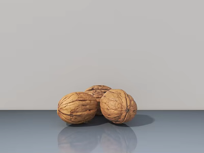 Natural Walnut Decorative Ornament Set On Gray Tabletop With Light Gray Background 3d model