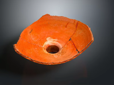 Orange Hand Carved Pottery Sculpture Bowl Shaped With Central Hole And Cracked Details 3d model