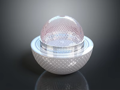 Colorful Cartoon Scene With Transparent Dome Grid Pattern And Decorative Base Structure 3d model