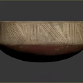 Hand Carved Bowl Sculpture With Geometric Patterns Red Interior Textured Surface 3d model