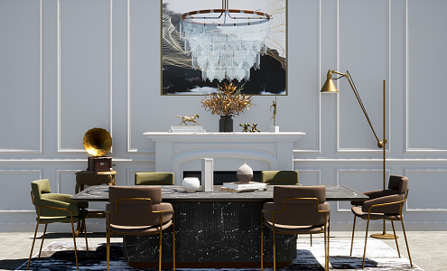 Light Luxury Dining Table and Chair Combination 3d model