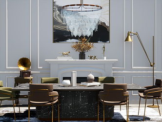 Light Luxury Dining Table and Chair Combination 3d model