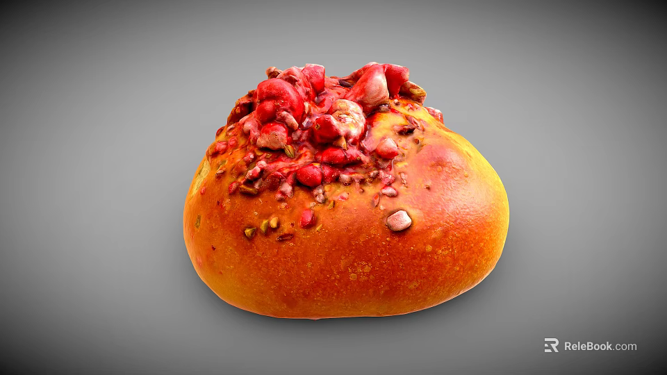Fresh Homemade Orange Bread Topped With Pomegranate Seeds And Crushed Nuts 3d model 
