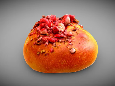 Fresh Homemade Orange Bread Topped With Pomegranate Seeds And Crushed Nuts 3d model