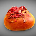 Fresh Homemade Orange Bread Topped With Pomegranate Seeds And Crushed Nuts