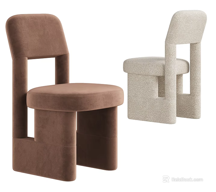 Modern Minimalist Dining Chairs With Brown Velvet And Beige Textured Fabric Geometric Backrest 3d model 