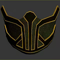 Futuristic Gold And Black Geometric Helmet With Shiny Surface And Symmetric Ornate Design