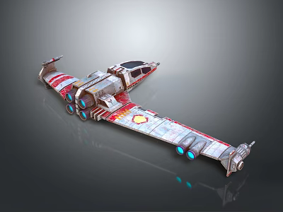 Futuristic Sci Fi Spaceship With Red Silver Exterior Blue Engines And Detailed Wing Structure 3d model
