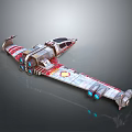 Futuristic Sci Fi Spaceship With Red Silver Exterior Blue Engines And Detailed Wing Structure