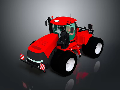 Red Agricultural Tractor With Large Wheels Modern Cabin And Black Tires 3d model