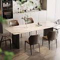 Elegant Modern Dining Area With Marble Table Chairs Decorative Vase And Wooden Flooring