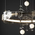 Modern Circular Glass Chandelier With Suspended White Orbs And Illuminated Frame