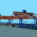 Heavy Duty Utility Vehicle With Orange Truss Structure And Blue Control Cabin For Bridge Construction