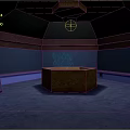 Cartoon Scene Indoor Space With Blue Walls Red Stripes Ceiling Light And Central Hexagonal Object