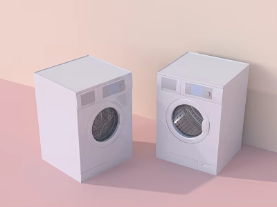Two White Washing Machines In Modern Minimalist Design With Soft Pink And Beige Background 3d model