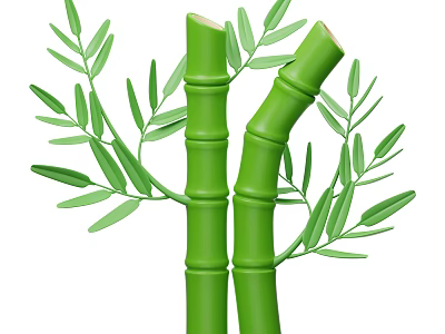 Natural Green Bamboo Stems With Fresh Lush Leaves And Healthy Growth 3d model