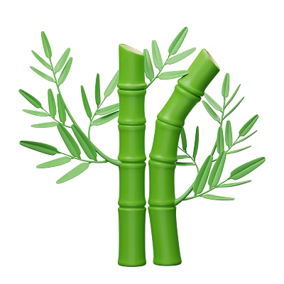 Natural Green Bamboo Stems With Fresh Lush Leaves And Healthy Growth 3d model
