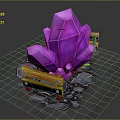 Vibrant Purple Crystal Cluster With Orange Wooden Fences Gray Stone Ground And Green Plants
