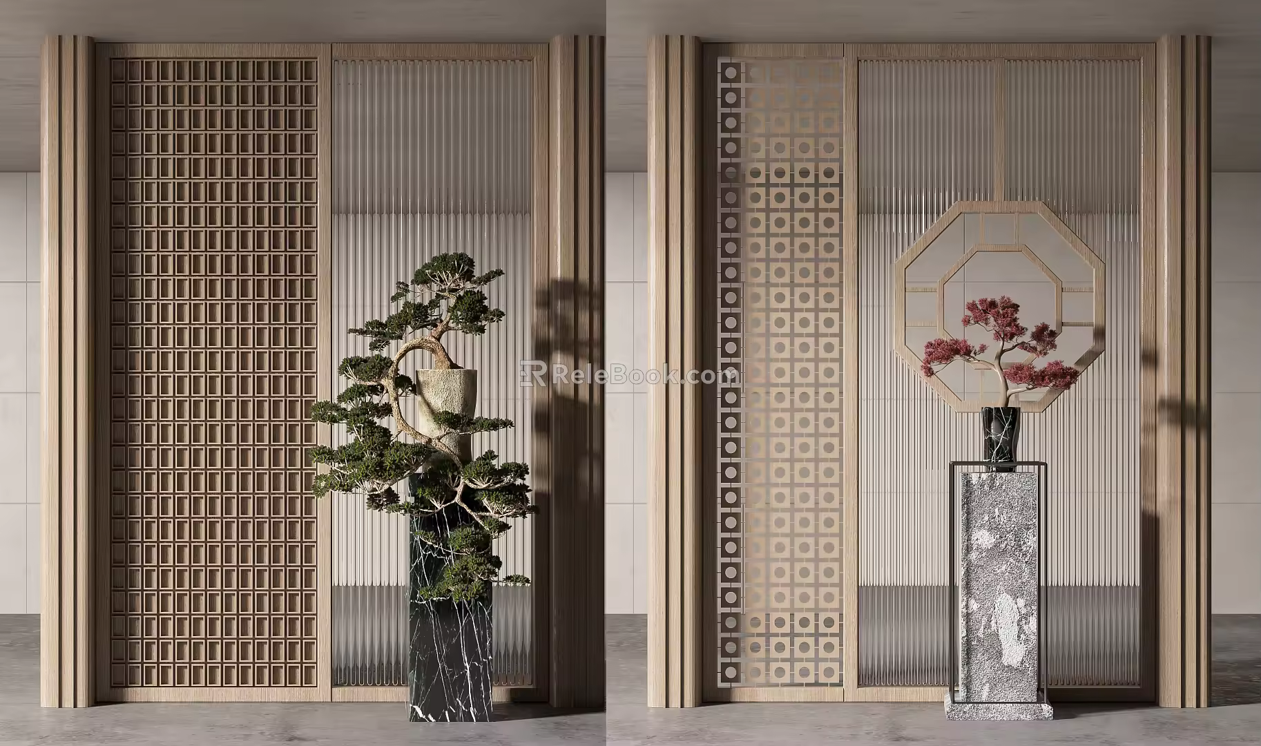 New Chinese style partition glass screen partition image wall 3d model