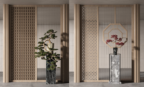 New Chinese style partition glass screen partition image wall 3d model