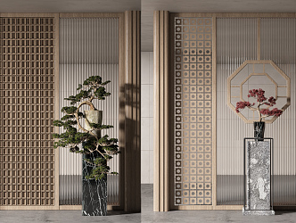 New Chinese style partition glass screen partition image wall 3d model