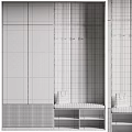 Modern Light Beige Shoe Cabinet With Gray Panel Wall Hooks And Storage Bench 3d model