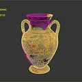Ancient Greek Vase Sculpture with Two Handles and Figure Carvings in Orange Black Design