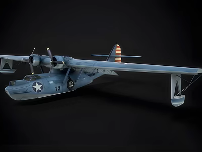 Blue Vintage American Fighter Jet Model With Twin Propellers And Number 73 3d model