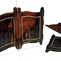 Antique Wooden Double Doors with Worn Red Black Paint Finish and Detached Door Panels
