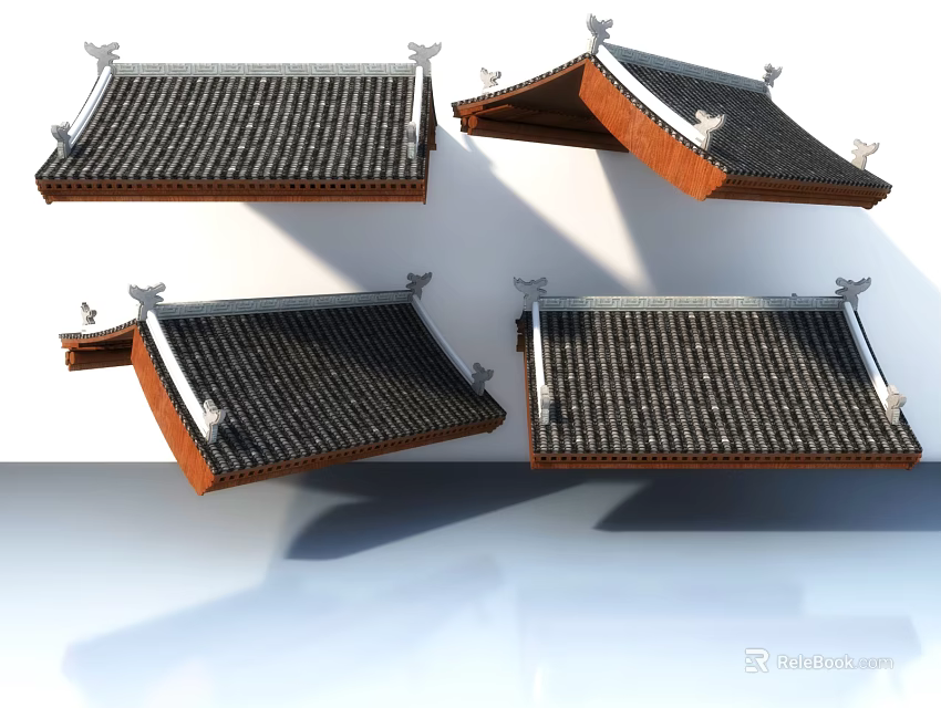Traditional Chinese Style Sofa Combination With Classic Roof Inspired Design Elements 3d model 