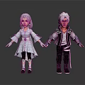 White Haired 3D Characters In White Dress Black Pants And Black Silver Jacket Outfits