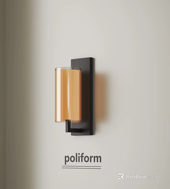 Modern Black Wall Light With Cylindrical Amber Glass Shade Interior Design 3d model