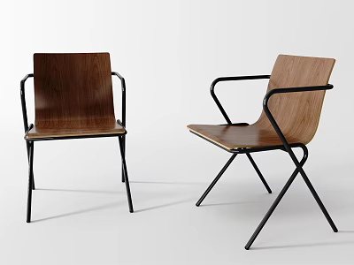 Modern Dining Chairs With Wooden Seat Backrest And Black Metal Frame Design 3d model