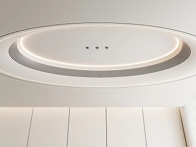 Modern Circular Ceiling Design With LED Strip Lights And Decorative Lines 3d model