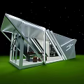 Modern Container Building With Geometric Structure Lighting And Starry Sky Background 3d model