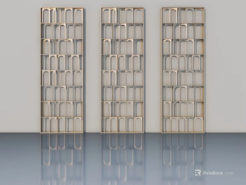 Elegant Modern Flush Doors With Metal Grid Design Three Panels Interior 3d model