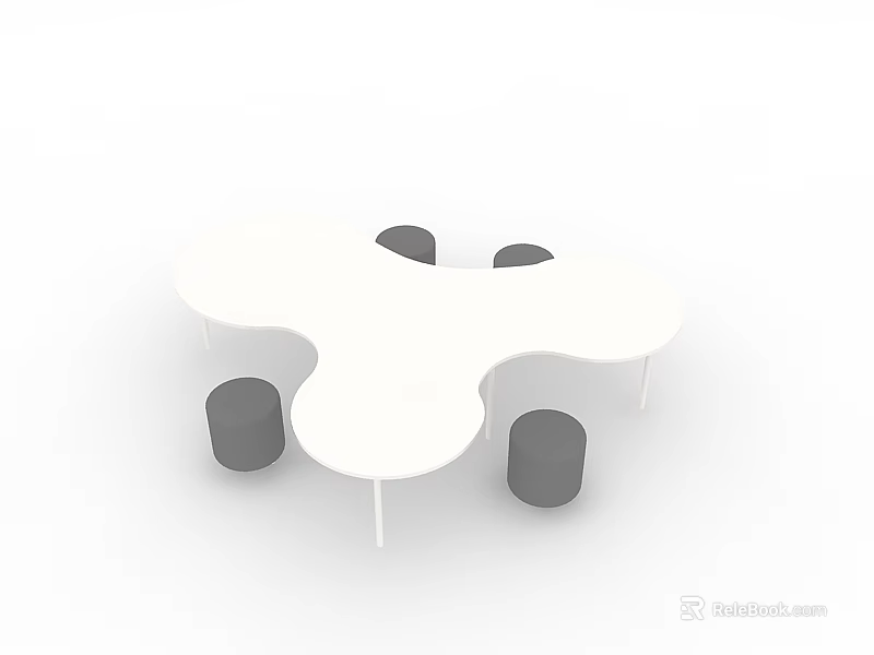 Modern Irregular Shaped White Table With Gray Stools For Home Decor 3d model 