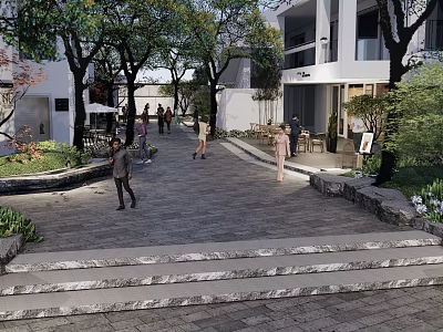Modern Commercial Street Natural Stone Commercial Street Landscape 3d model