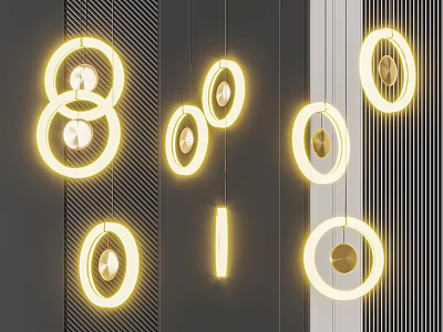 Contemporary Chic Chandeliers Featuring Circular Glowing Rings And Metal Accents 3d model