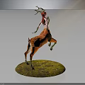 Anthropomorphic Deer Character With Red Spotted Body And Ornate Antlers On Grass Covered Base
