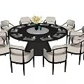 Modern Round Dining Table Set with Chairs Floral Vase and Tableware 3d model