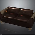 Modern Brown Leather Sofa With Light Wooden Armrests And Metal Legs Design