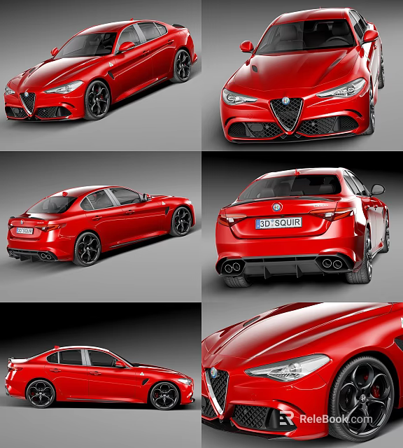 Red Alfa Romeo Sedan Showcase From Multiple Angles With Sleek Exterior Design 3d model 