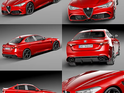 Red Alfa Romeo Sedan Showcase From Multiple Angles With Sleek Exterior Design 3d model