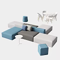 Modern Casual Modular Sofa Set With Blue Grey White Sections And Decorative Pillows 3d model