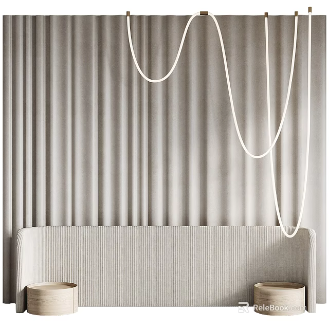 Modern Sofa Background Wall With Vertical Lines And Pendant Lights 3d model 